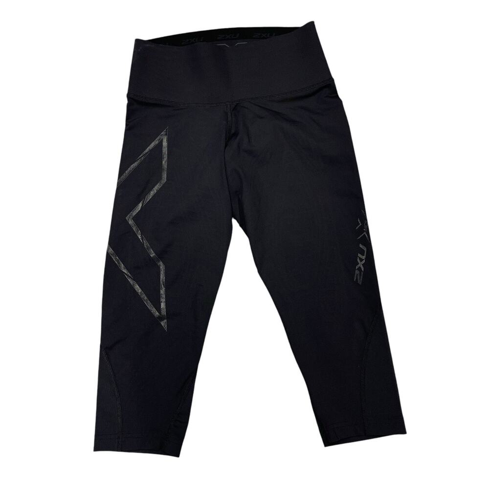 ZXU Crop Pant Black XS Compression Sculpt Stretchy Shiny Exercise